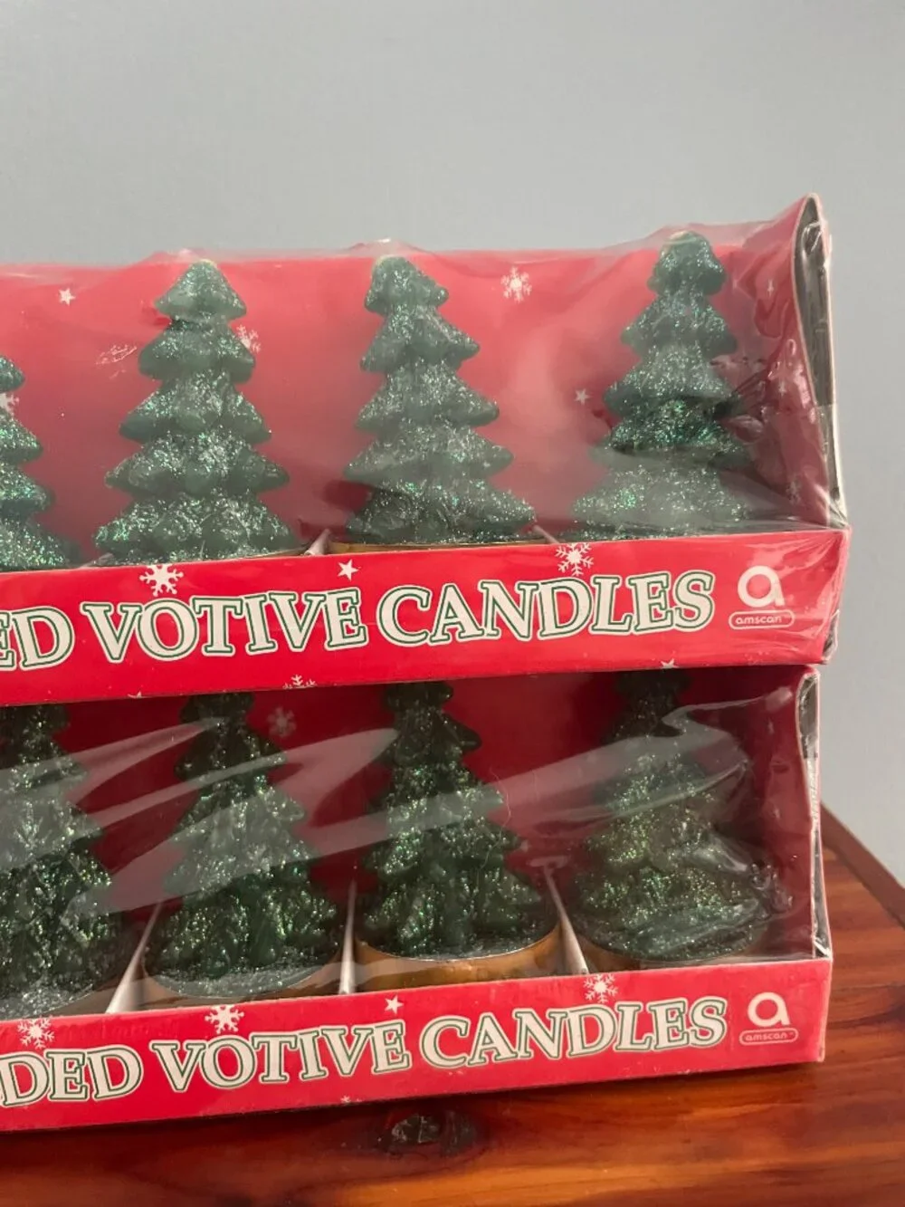 Christmas Tree Votive Candles Green Glitter 2.5